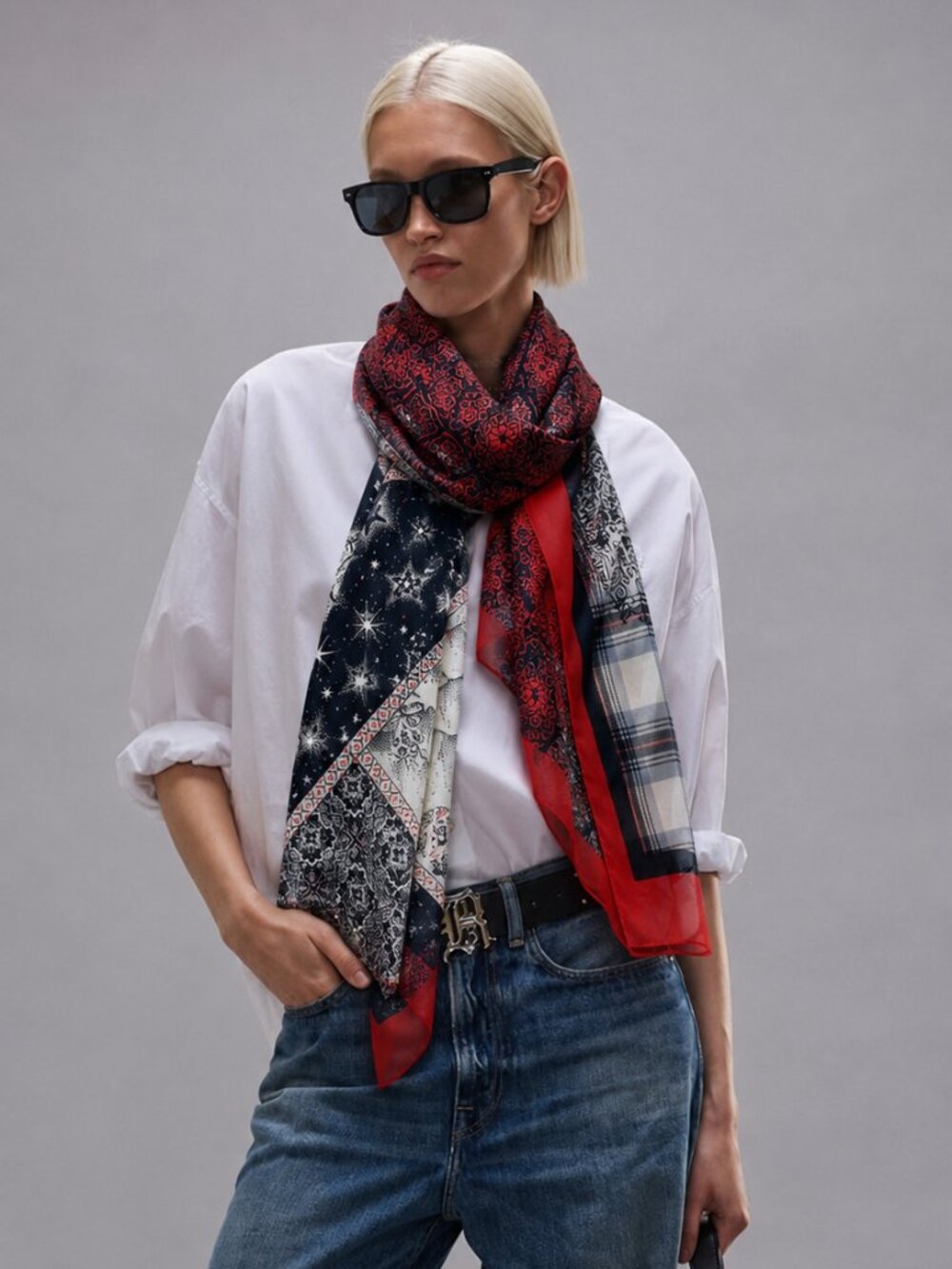 Cotton rich Vintage-Inspired Patchwork Scarf